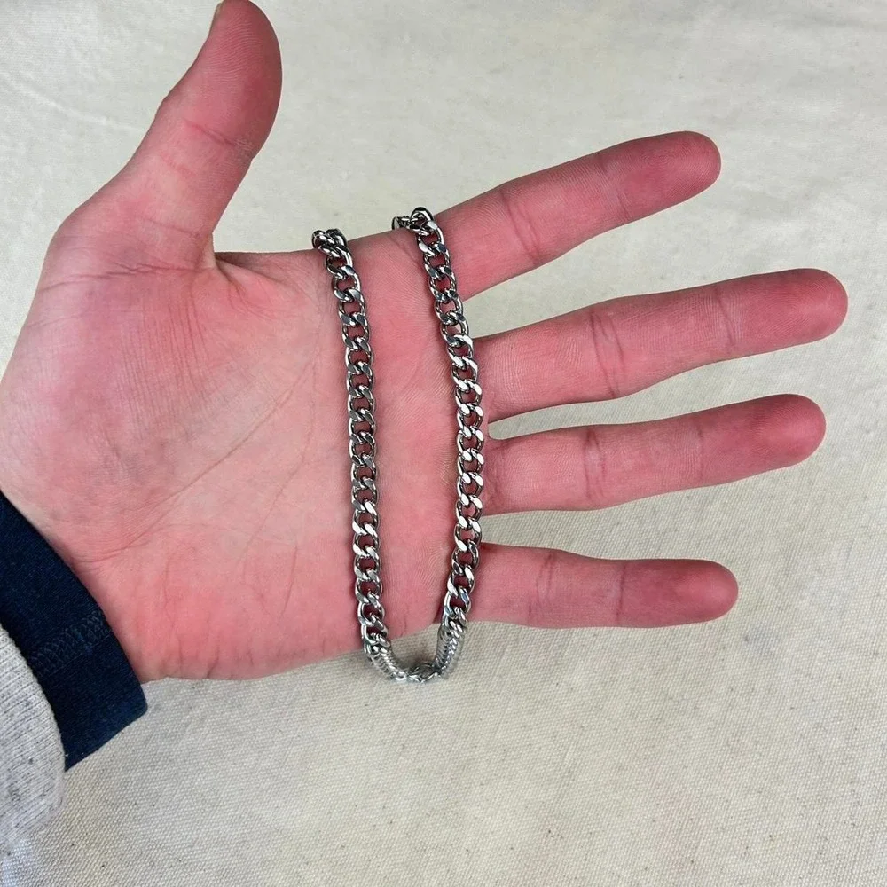 Vintage Y2K silver cuban link cyber punk style necklace emo goth 7mm